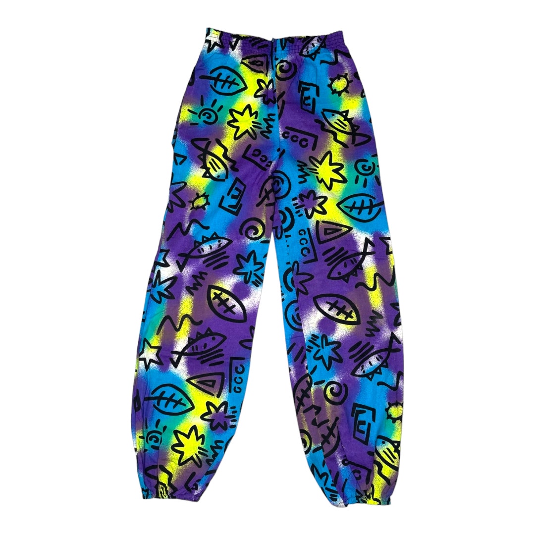 90's Vintage Graffiti Print Pants With Neon Colors Kids Size 10